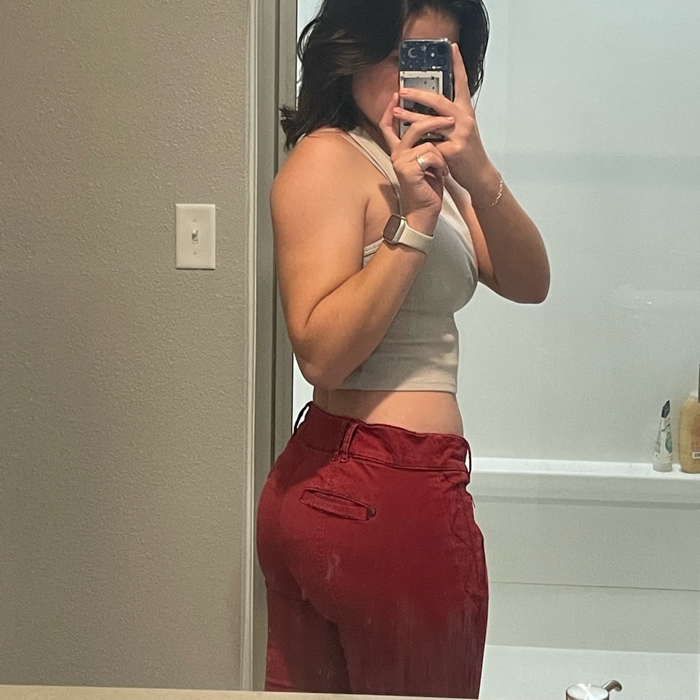 rad red low rise vintage pants from "pilcro and the letterpress"!!❤️❤️